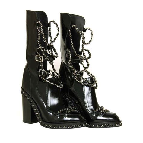 CHANEL Black Glazed Chain Obsession Boots w/ 